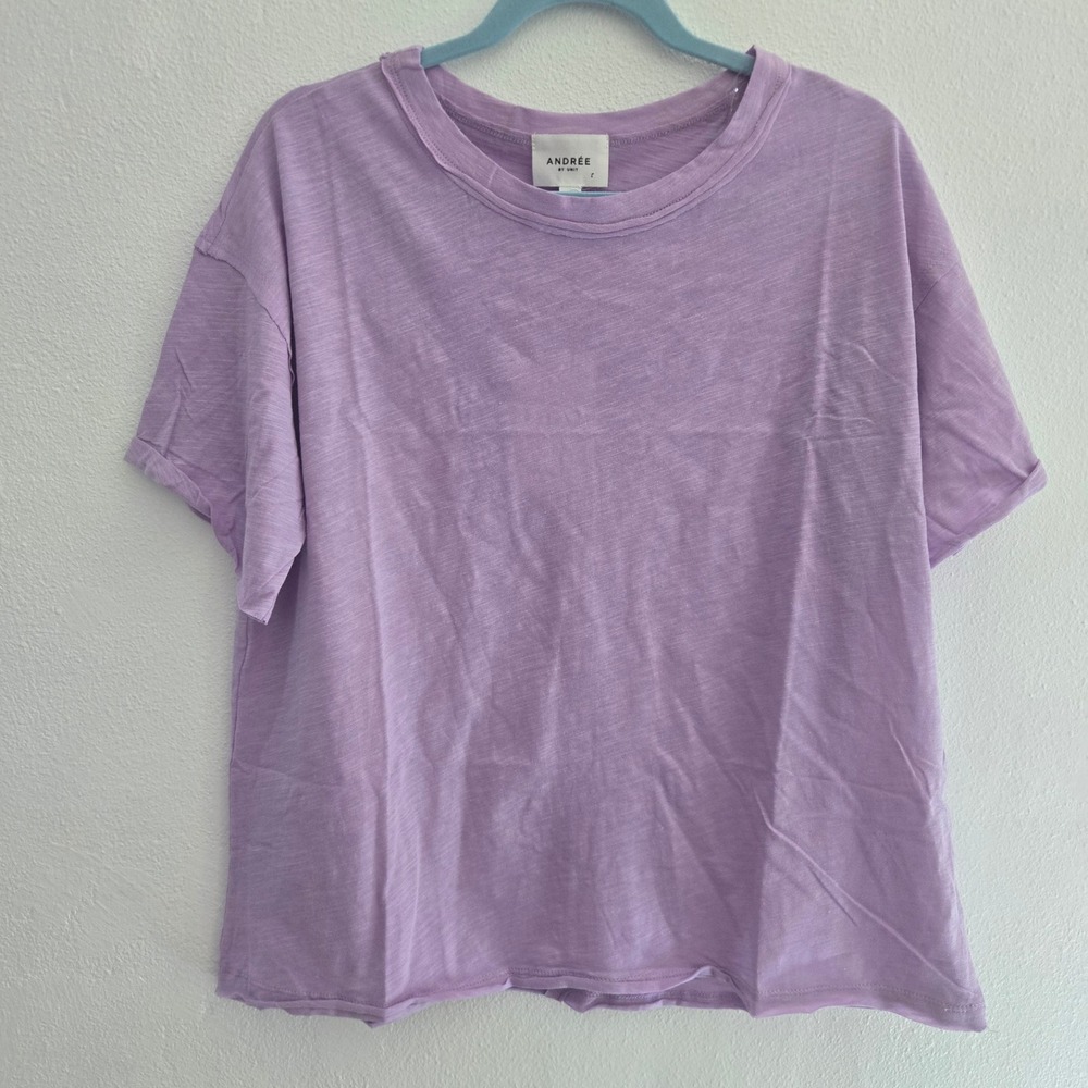 Andree by Unit Purple Slub Knit Raw Edge Seam Cotton T-Shirt‎ Size medium NWT